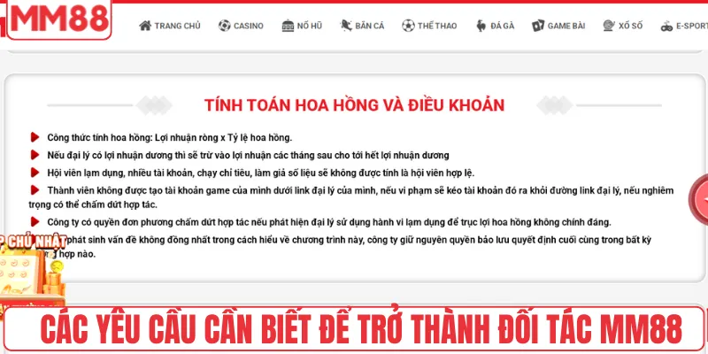Các yêu cầu cần biết để trở thành đối tác MM88